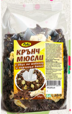Крънч мюсли с вкус на шоколад и парченца банан
